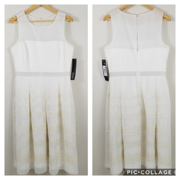 Badgley Mischka Pleated Lace Floral Ivory D0 - Picture 2 of 8